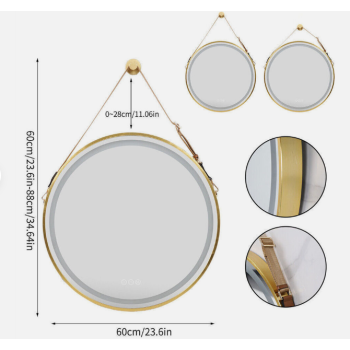 Interior Ave - LED Round Hanging Salon / Bathroom Wall Mirror - Gold - 60cm