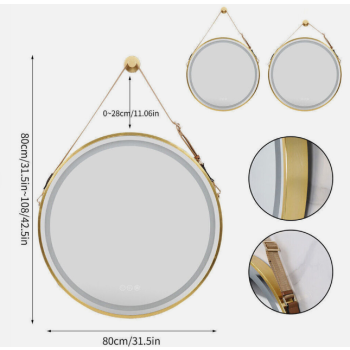 Interior Ave - LED Round Hanging Salon / Bathroom Wall Mirror - Gold - 80cm