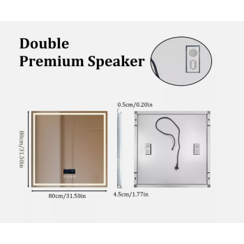 Interior Ave - 80 x 80cm Square Frameless LED Bathroom Mirror – Bluetooth