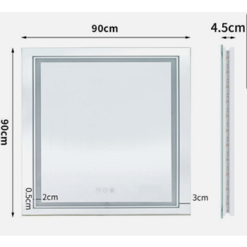 Interior Ave - LED Square Frameless Salon / Bathroom Wall Mirror - 90 x 90cm