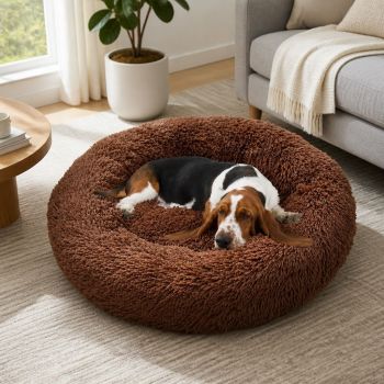 Pet Dog Bed Bedding Warm Plush Round Soft Dog Nest Light Coffee XXL 120cm