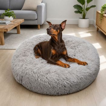Pet Dog Bed Bedding Warm Plush Round Comfortable Dog Nest Light Grey Large 90cm Large