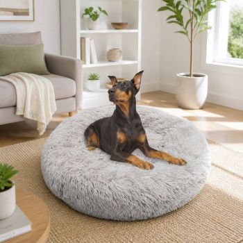 Pet Dog Bed Bedding Warm Plush Round Comfortable Dog Nest Light Grey M 70cm