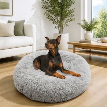 Pet Dog Bed Bedding Warm Plush Round Comfort Dog Nest Light Grey kennel XL 100cm