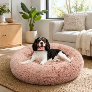 Pet Dog Bedding Warm Plush Round Comfortable Nest Comfy Sleeping kennel Pink Large 90cm