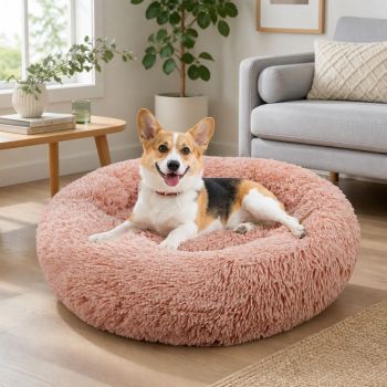 Pet Dog Bedding Warm Plush Round Comfortable Nest Comfy Sleep kennel Pink M 70cm