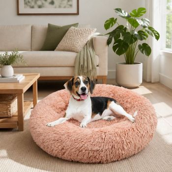 Pet Dog Bedding Warm Plush Round Comfortable Nest Comfy Sleep kennel Pink XL 100