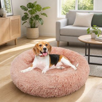 Pet Dog Bedding Warm Plush Round Comfortable Nest Comfy Sleep kennel Pink XXL