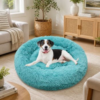 Pet Dog Bed Warm Plush Round Comfortable Nest Comfy Sleeping kennel Green M 70cm