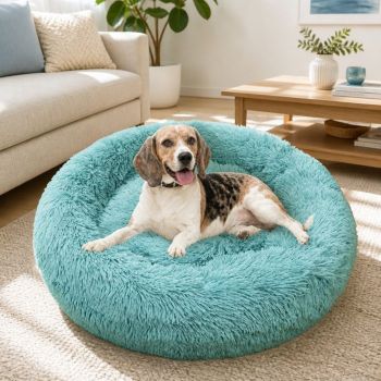 Pet Dog Bedding Warm Plush Round Comfortable Nest Comfy Sleep kennel Green 100cm