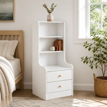 HYGGO Bedside Table Drawer Nightstand Bedroom Cabinet Warm White 3-Shelf Storage Unit
