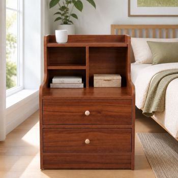 HYGGO Bedside Table Drawer Nightstand Multi-Compartment Storage Reddish-Brown 70cm