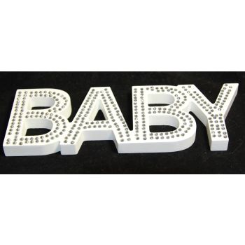 White Baby Nursery 30cm Sign Plaque Plate with Diamantes Newborn Gift Homeware Bedroom Decoration Wall Art