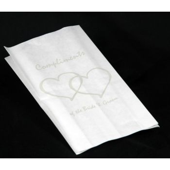 200 Pack Wedding Cake Bags Greaseproof Wax Paper Slice Take Home Favour Silver Heart n Message