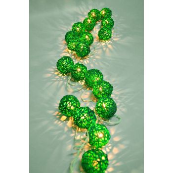 1 Set of Green 5cm Rattan Cane 20 Ball Battery Powered 3m String Lights Christmas Gift Home Wedding Party Bedroom Decoration Table Centrepiece