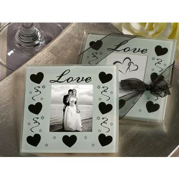 30 Pack Wedding Coasters Glass Square Photo Frame Bomboniere Favour 9x9cm - 2 Frames per Pack