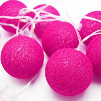 50 Ball HOT Pink LONG 5m String Light Battery Box 5cm Cotton Ball  Christmas Birthday Bbay Girl Special Occasion Decoration