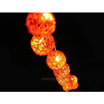 1 Set of Orange 5cm Rattan Cane 50 Ball Battery Powered LONG 5m String Lights Christmas Gift Home Wedding Party Bedroom Decoration Table Centrepiece
