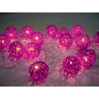 1 Set of Pink 5cm Rattan Cane 20 Ball Battery Powered 3m String Lights Christmas Gift Home Wedding Party Bedroom Decoration Table Centrepiece