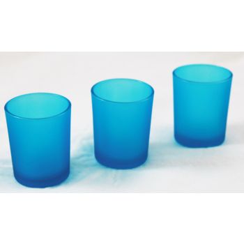20 Pack Turquoise Frosted Glass Votive Tealight Candle Holders House Party Centerpiece Xmas Wedding Decor Glass Candlestick Party Decorations Bridal Baby Shower Event