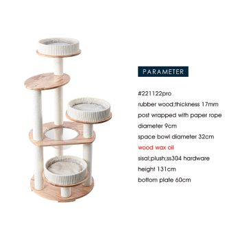 HONEYPOTCAT MZ Simple Joy Wood Cat Tower - Triple Charm 131cm