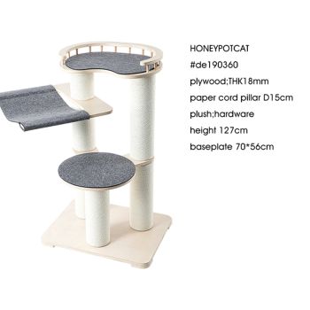 HONEYPOTCAT Leisure Loft With Hammock & Scratch Post - Gray Felt - 127cm