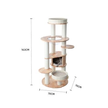 HONEYPOTCAT MZ Varnished Solid Wood Cat Tower With Capsule - 163cm