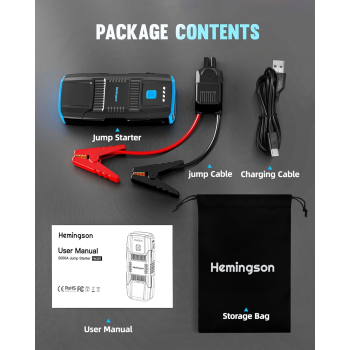  HEMINGSON 2000A Peak Battery Jump Starter Portable with 4 Modes LED Lights 