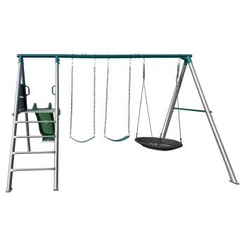 Lifespan Kids Europa Commercial Grade Steel Swing Set with Climb & 2.2m Slide (Green)