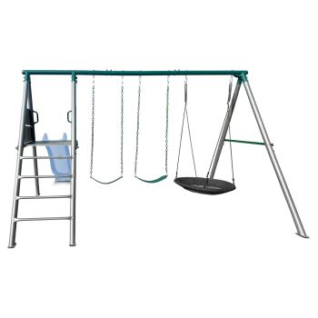 Lifespan Kids Europa Commercial Grade Steel Swing Set with Climb & 2.2m Slide (Pastel Blue)