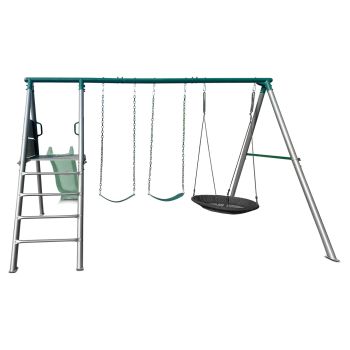 Lifespan Kids Europa Commercial Grade Steel Swing Set with Climb & 2.2m Slide (Pastel Green)