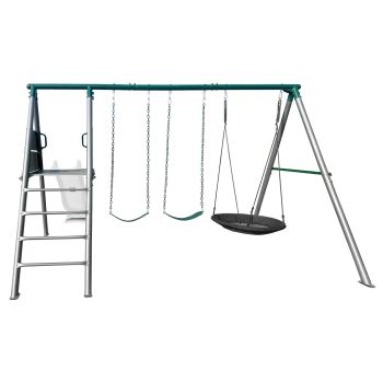Lifespan Kids Europa Commercial Grade Steel Swing Set with Climb & 3.0m Slide (White)