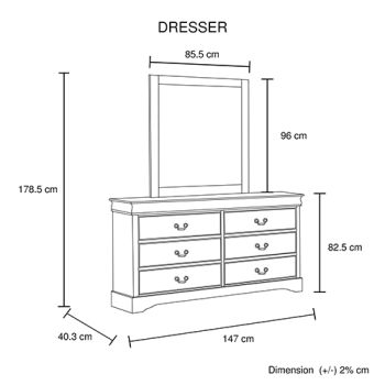 Dressing Chest with 6 Storage Drawers in Solid Wooden Mirror Metal Handles Grey Colour