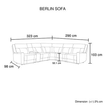 Berlin 6 Seater Sectional Genuine Leather Recliner Sofa with 2 Power Slides