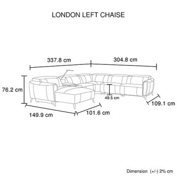 London 5 Seater Corner Sofa Chaise Genuine Leather Electric Recliner Power Slide Left Chaise