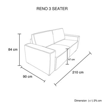 Reno 3 Seater Sofa Grey Colour Fabric Upholstery Wooden Structure Knock Down Feature In Back & Arms