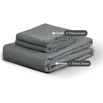 100% Vintage Washed Microfibre Fitted Sheet Set – Ultra Soft & Lightweight All-Season Fitted Sheet with 1 Pillowcase (Grey, Single Size)