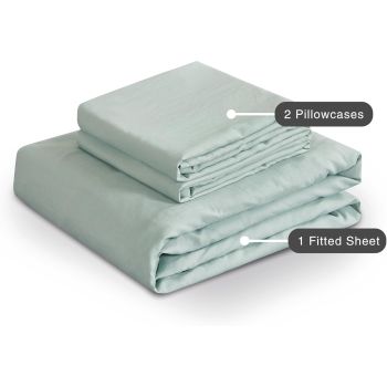 100% Vintage Washed Microfibre Fitted Sheet Set – Ultra Soft & Lightweight All-Season Fitted Sheet with 1 Pillowcase (Sage, Single Size)