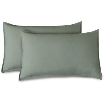 CleverPolly Vintage Washed Microfibre Quilt Cover Set (2Pcs) - Khaki Green - Single Size