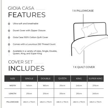 100% Cotton Vintage Washed Bed Quilt Cover Set - White - Single