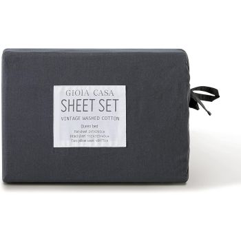 Gioia Casa Vintage Washed 100% Cotton Sheet Set with 1 Pillowcases - Charcoal - Single