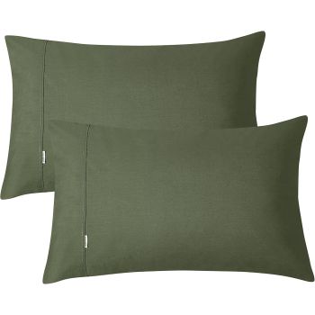 100% Vintage Washed Cotton Fitted Sheet Combo Set – 100% Natural Cotton, Ultra Soft & Breathable – Includes Fitted Sheet & Pillowcases – Machine Washable (Khaki Green, Double)