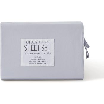 Gioia Casa Vintage Washed 100% Cotton Sheet Set with 2 Pillowcases - Silver - Double