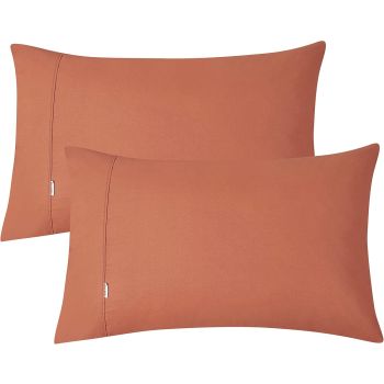 100% Vintage Washed Cotton Fitted Sheet Combo Set – 100% Natural Cotton, Ultra Soft & Breathable – Includes Fitted Sheet & Pillowcases – Machine Washable (Brick, Queen)