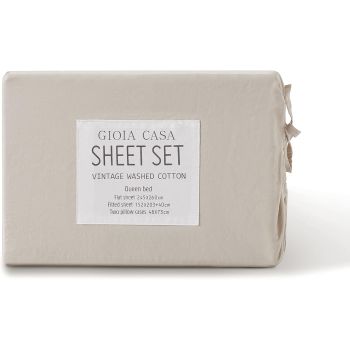 Gioia Casa Vintage Washed 100% Cotton Sheet Set with 2 Pillowcases - Natural - King Size