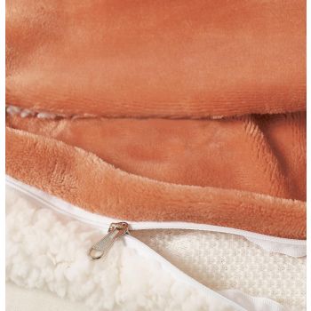 Teddy Sherpa Twin-Pack European Pillowcases - Soft Reversible Velvet & Sherpa Cushion Covers - Machine Washable with Zipper Closure -  65x65cm - Terracotta