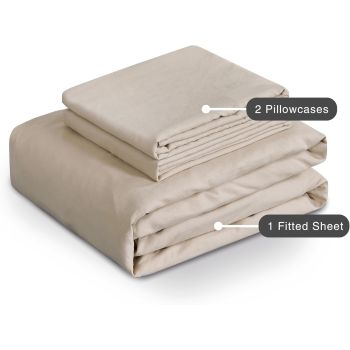 100% Vintage Washed Microfibre Fitted Sheet Set – Ultra Soft & Lightweight All-Season Fitted Sheet with 1 Pillowcase (Linen, King Single Size)
