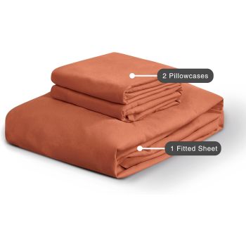 100% Vintage Washed Microfibre Fitted Sheet Set – Ultra Soft & Lightweight All-Season Fitted Sheet with 1 Pillowcase (Terracotta, King Single Size)