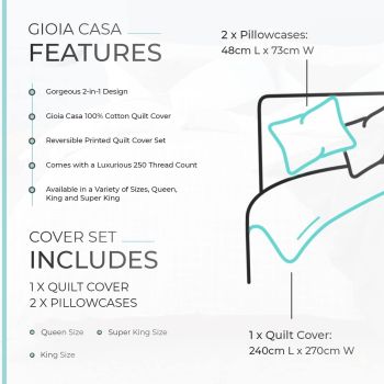 Gioia Casa 100% Cotton Modern City Reversible Printed Quilt Cover Set - Super King Size