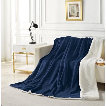 2-in-1 Teddy Sherpa Quilt Cover Set (Navy Blue, Super King)